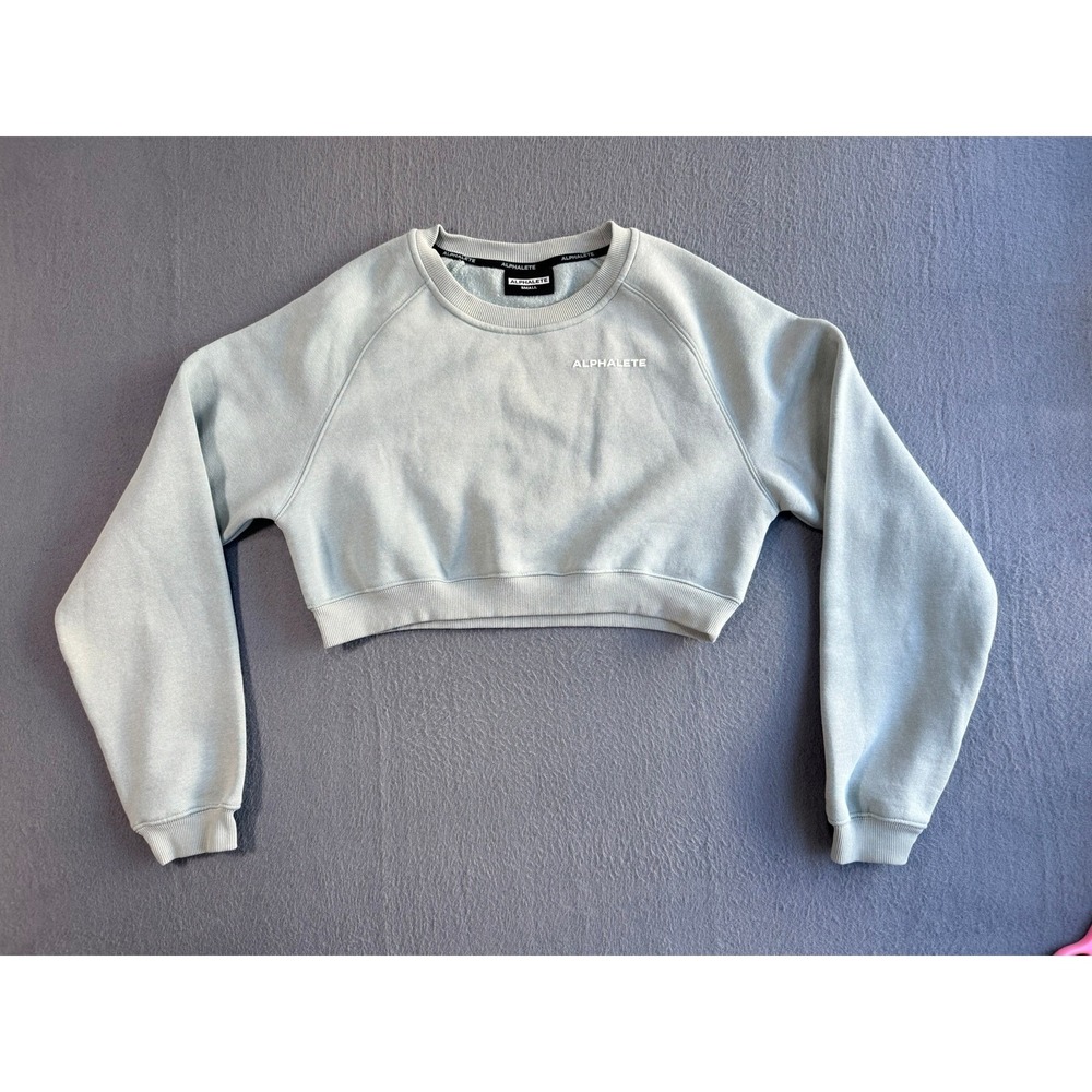 Alphalete Womens Small Cropped Crewneck Sweatshirt Light Blue LDB-1502